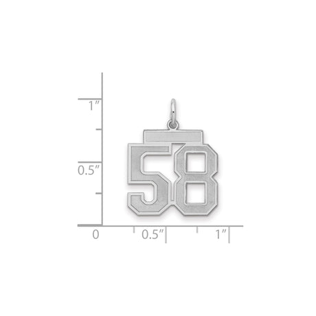 Medium Satin Number 58 Charm Pendant in Real 925 Sterling Silver