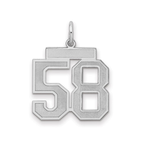 Medium Satin Number 58 Charm Pendant in Real 925 Sterling Silver