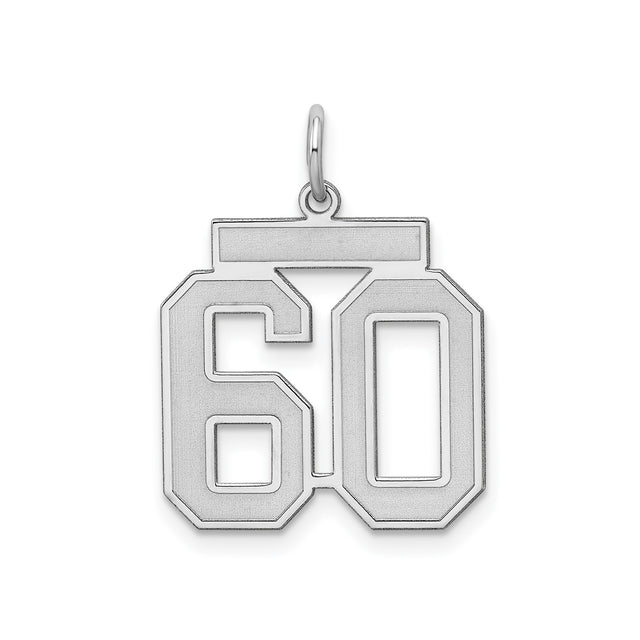 Sterling Silver Number 60 Pendant Charm, Polished Finish, Varsity Style