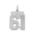 Medium Satin Number 61 Charm Pendant in Real 925 Sterling Silver