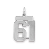 Medium Satin Number 61 Charm Pendant in Real 925 Sterling Silver