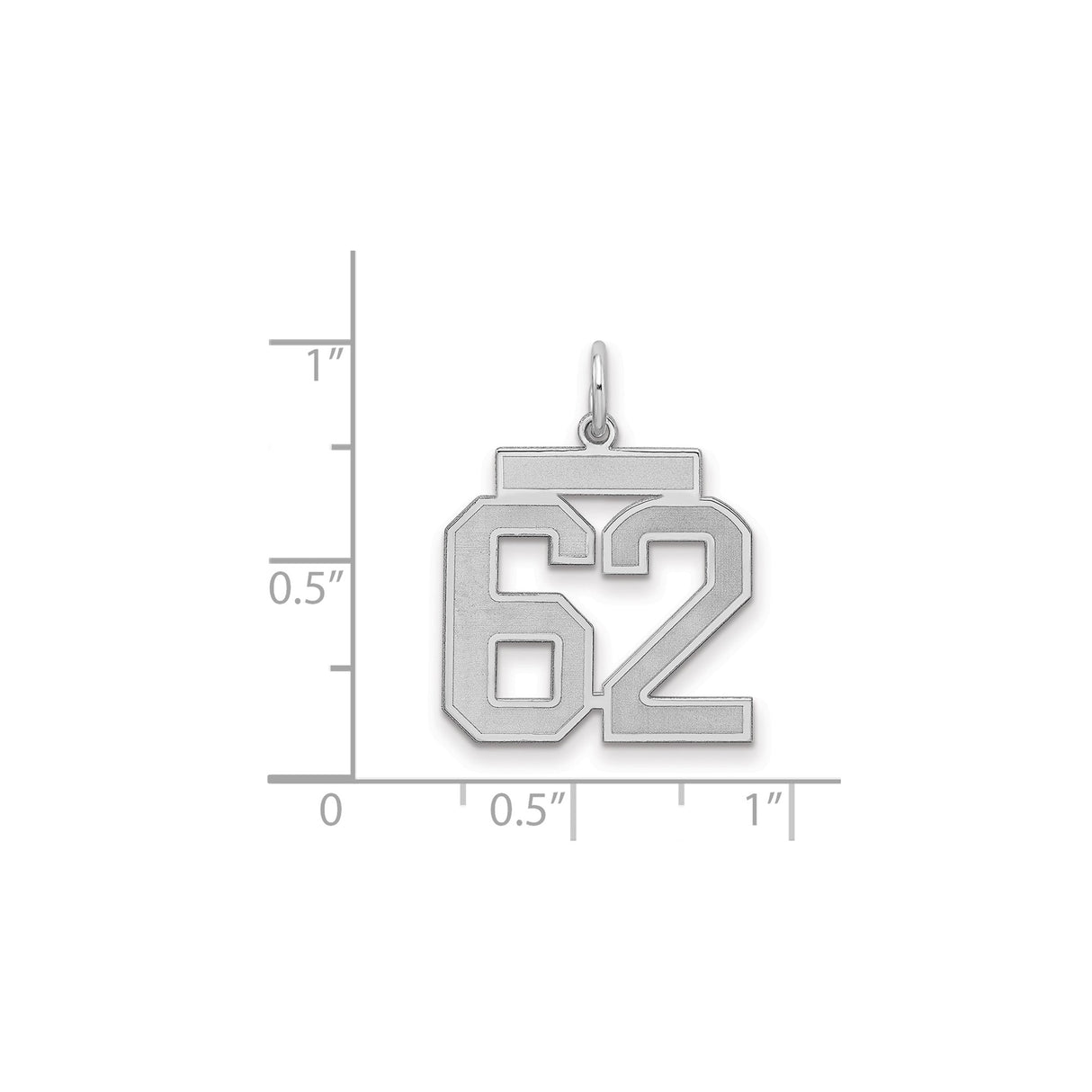 Sterling Silver Number 62 Pendant, Satin Finish Block Style Sports Charm for Men or Unisex