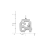 Medium Satin Number 64 Charm Pendant in Real 925 Sterling Silver