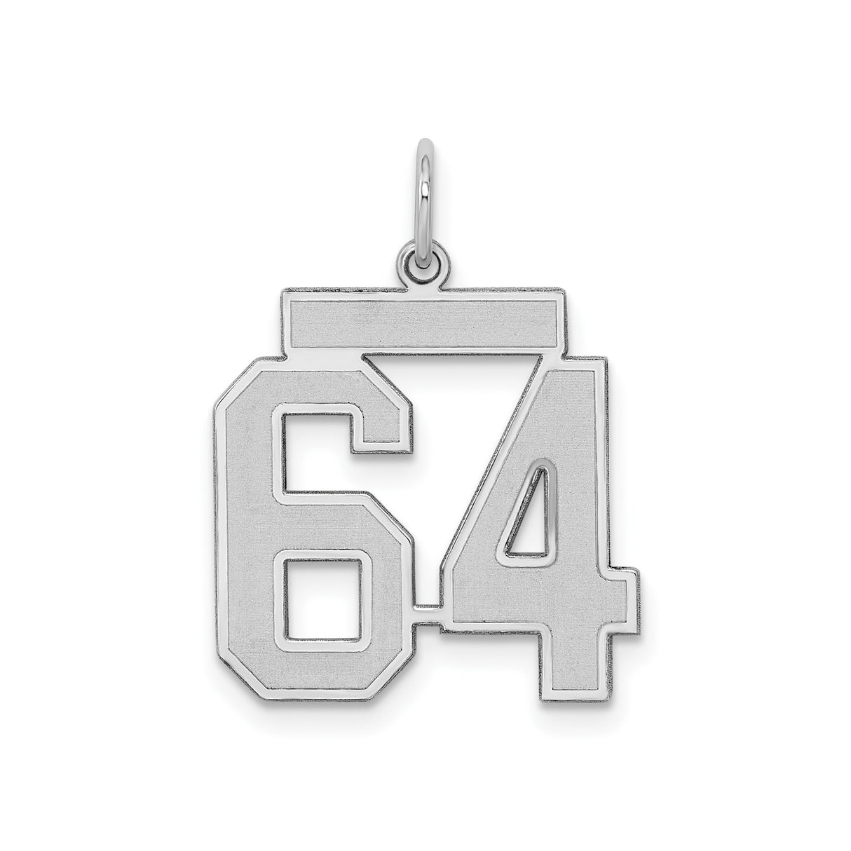 Medium Satin Number 64 Charm Pendant in Real 925 Sterling Silver