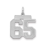 Sterling Silver Number 65 Pendant, Bold Sports Font, Unisex Athletic Charm