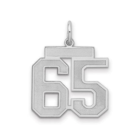 Sterling Silver Number 65 Pendant, Bold Sports Font, Unisex Athletic Charm