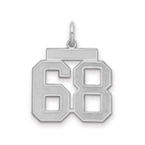 Medium Satin Number 68 Charm Pendant in Real 925 Sterling Silver