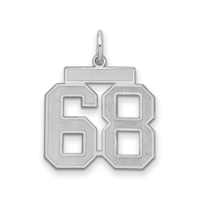 Medium Satin Number 68 Charm Pendant in Real 925 Sterling Silver