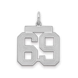 Medium Satin Number 69 Charm Pendant in Real 925 Sterling Silver