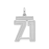 Medium Satin Number 71 Charm Pendant in Real 925 Sterling Silver