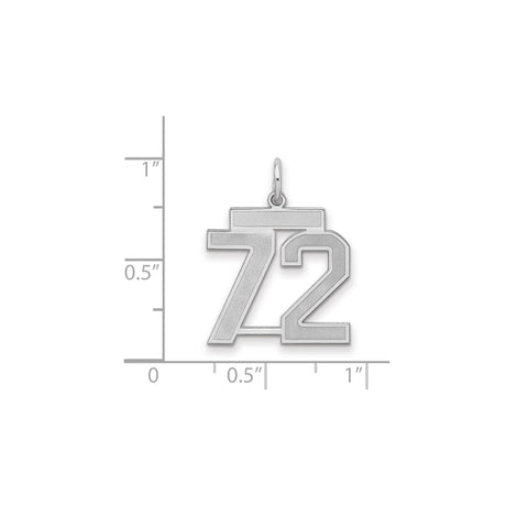 Sterling Silver Number 72 Pendant, Block Style Athletic Charm for Sports Fans