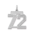 Sterling Silver Number 72 Pendant, Block Style Athletic Charm for Sports Fans