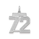 Sterling Silver Number 72 Pendant, Block Style Athletic Charm for Sports Fans