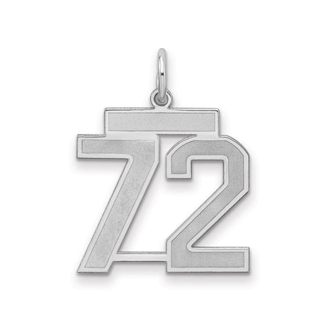 Sterling Silver Number 72 Pendant, Block Style Athletic Charm for Sports Fans