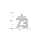 Sterling Silver Number 73 Pendant, Bold Block Design Sports Charm for Men and Unisex Fans
