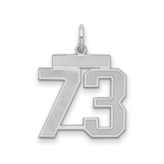 Sterling Silver Number 73 Pendant, Bold Block Design Sports Charm for Men and Unisex Fans