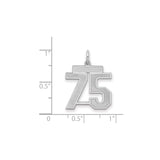 Medium Satin Number 75 Charm Pendant in Real 925 Sterling Silver