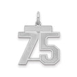 Medium Satin Number 75 Charm Pendant in Real 925 Sterling Silver