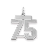 Medium Satin Number 75 Charm Pendant in Real 925 Sterling Silver