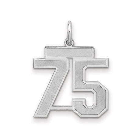 Medium Satin Number 75 Charm Pendant in Real 925 Sterling Silver