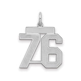 Sterling Silver Number 76 Pendant, Bold Block Font Athletic Style, Unisex Sports Charm