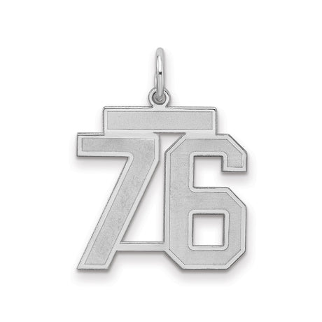 Sterling Silver Number 76 Pendant, Bold Block Font Athletic Style, Unisex Sports Charm