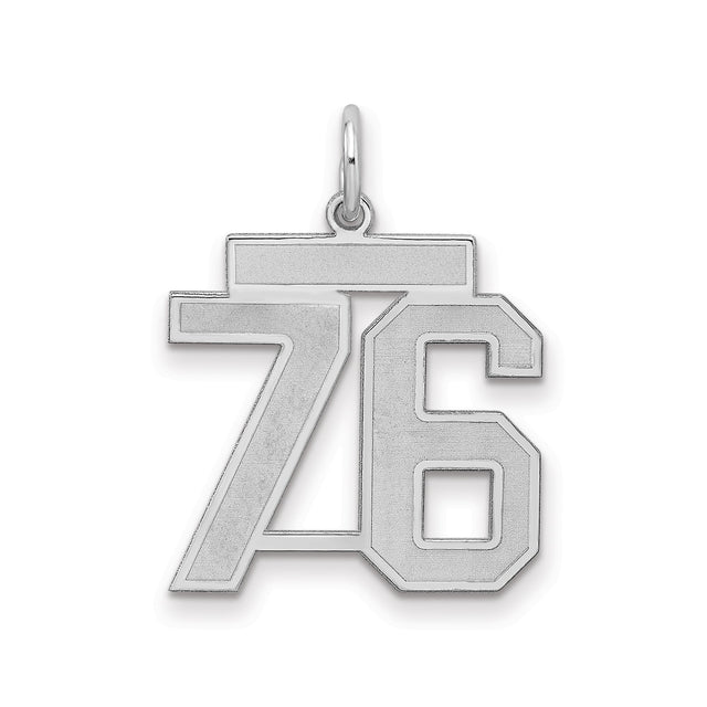 Sterling Silver Number 76 Pendant, Bold Block Font Athletic Style, Unisex Sports Charm