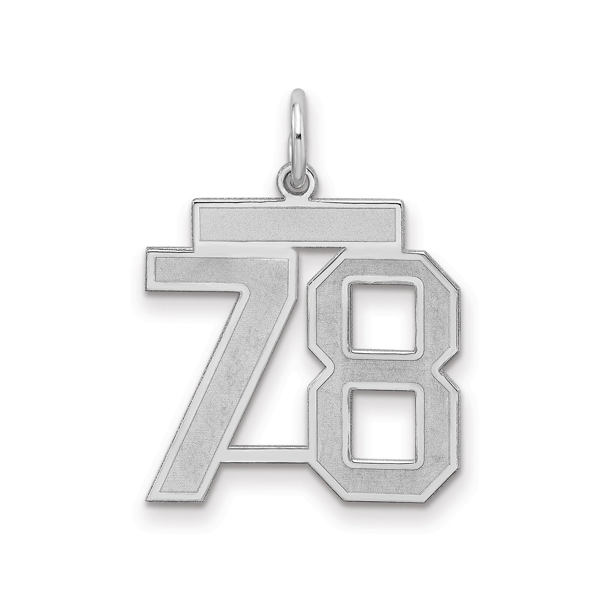 Sterling Silver Number 78 Pendant Charm, Bold Block Digits, Unisex Sports or Birth Year Jewelry
