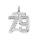 Medium Satin Number 79 Charm Pendant in Real 925 Sterling Silver