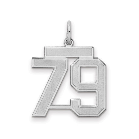Medium Satin Number 79 Charm Pendant in Real 925 Sterling Silver