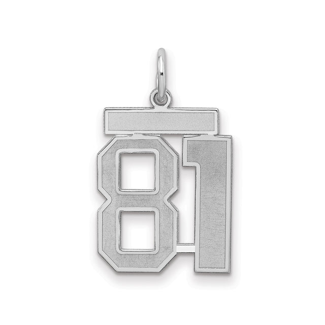 Medium Satin Number 81 Charm Pendant in Real 925 Sterling Silver