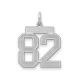 Medium Satin Number 82 Charm Pendant in Real 925 Sterling Silver