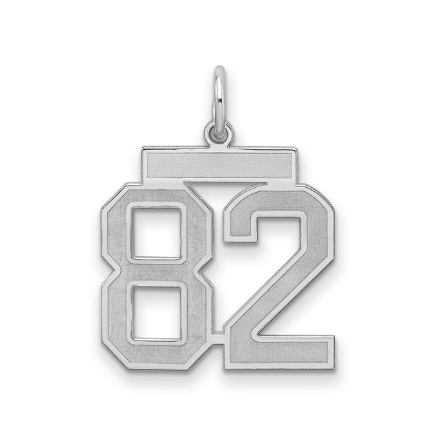Medium Satin Number 82 Charm Pendant in Real 925 Sterling Silver