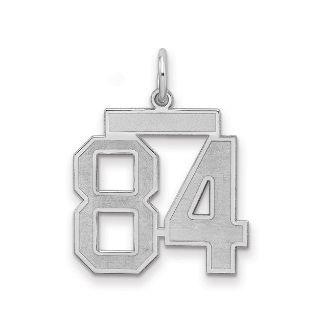 Sterling Silver Pendant, Bold Varsity Number 84 Charm with Satin Finish, Unisex Sports Jewelry