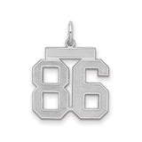 Medium Satin Number 86 Charm Pendant in Real 925 Sterling Silver