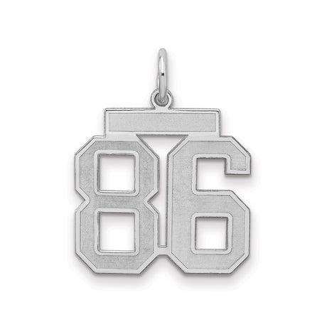 Medium Satin Number 86 Charm Pendant in Real 925 Sterling Silver