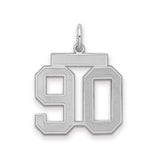 Medium Satin Number 90 Charm Pendant in Real 925 Sterling Silver