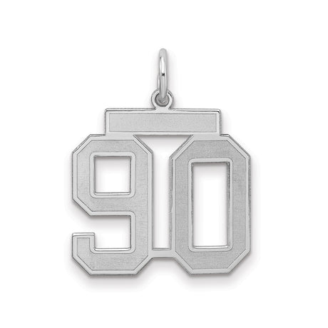 Medium Satin Number 90 Charm Pendant in Real 925 Sterling Silver