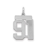 Sterling Silver Number 91 Pendant, Block Style Sports Jersey Charm, Unisex Team Spirit Jewelry