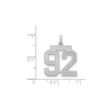 Medium Satin Number 92 Charm Pendant in Real 925 Sterling Silver