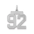 Medium Satin Number 92 Charm Pendant in Real 925 Sterling Silver