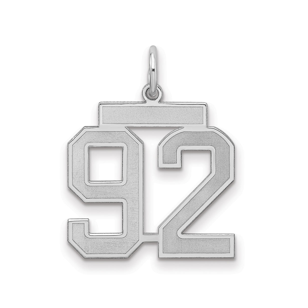 Medium Satin Number 92 Charm Pendant in Real 925 Sterling Silver