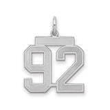 Medium Satin Number 92 Charm Pendant in Real 925 Sterling Silver