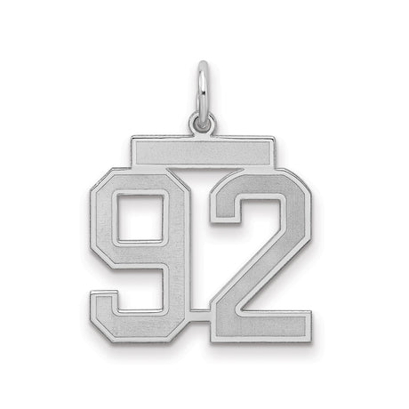 Medium Satin Number 92 Charm Pendant in Real 925 Sterling Silver