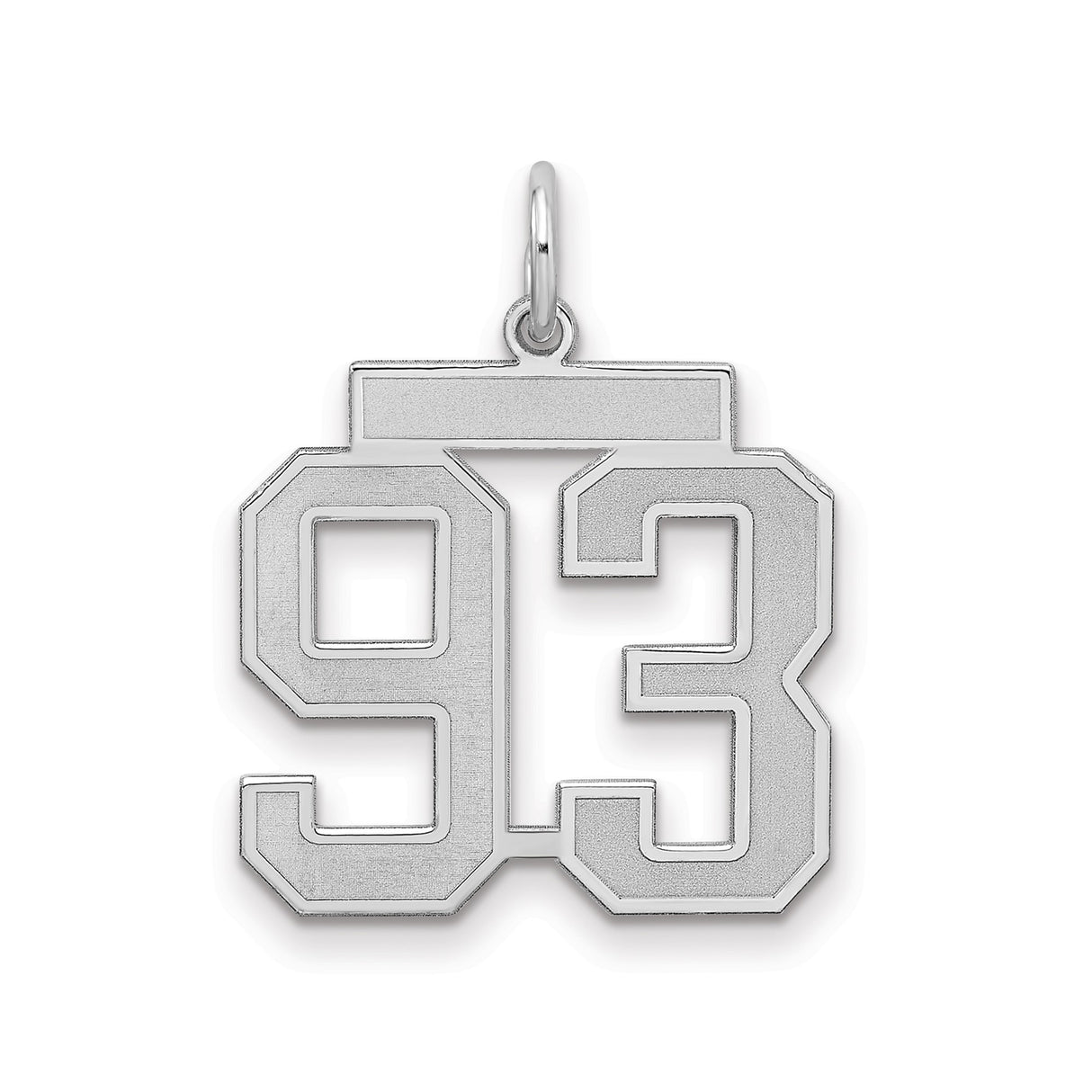 Medium Satin Number 93 Charm Pendant in Real 925 Sterling Silver