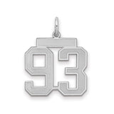 Medium Satin Number 93 Charm Pendant in Real 925 Sterling Silver