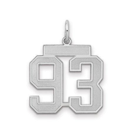 Medium Satin Number 93 Charm Pendant in Real 925 Sterling Silver