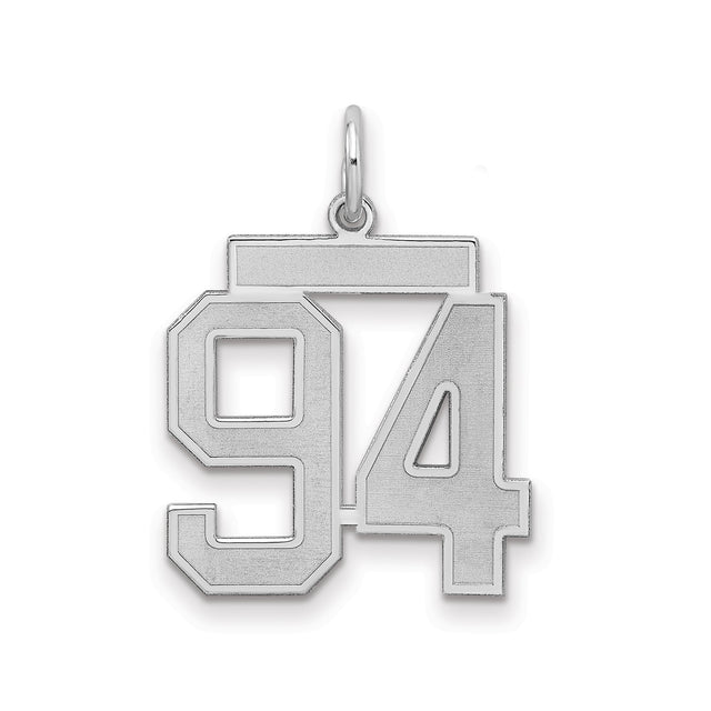Medium Satin Number 94 Charm Pendant in Real 925 Sterling Silver