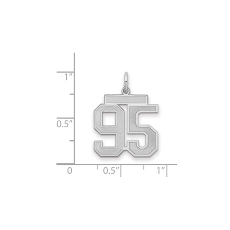 Medium Satin Number 95 Charm Pendant in Real 925 Sterling Silver