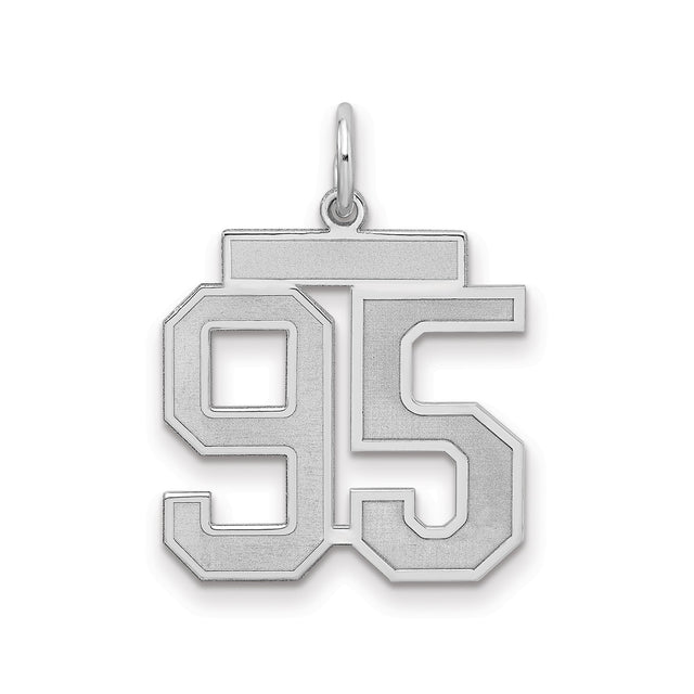 Medium Satin Number 95 Charm Pendant in Real 925 Sterling Silver